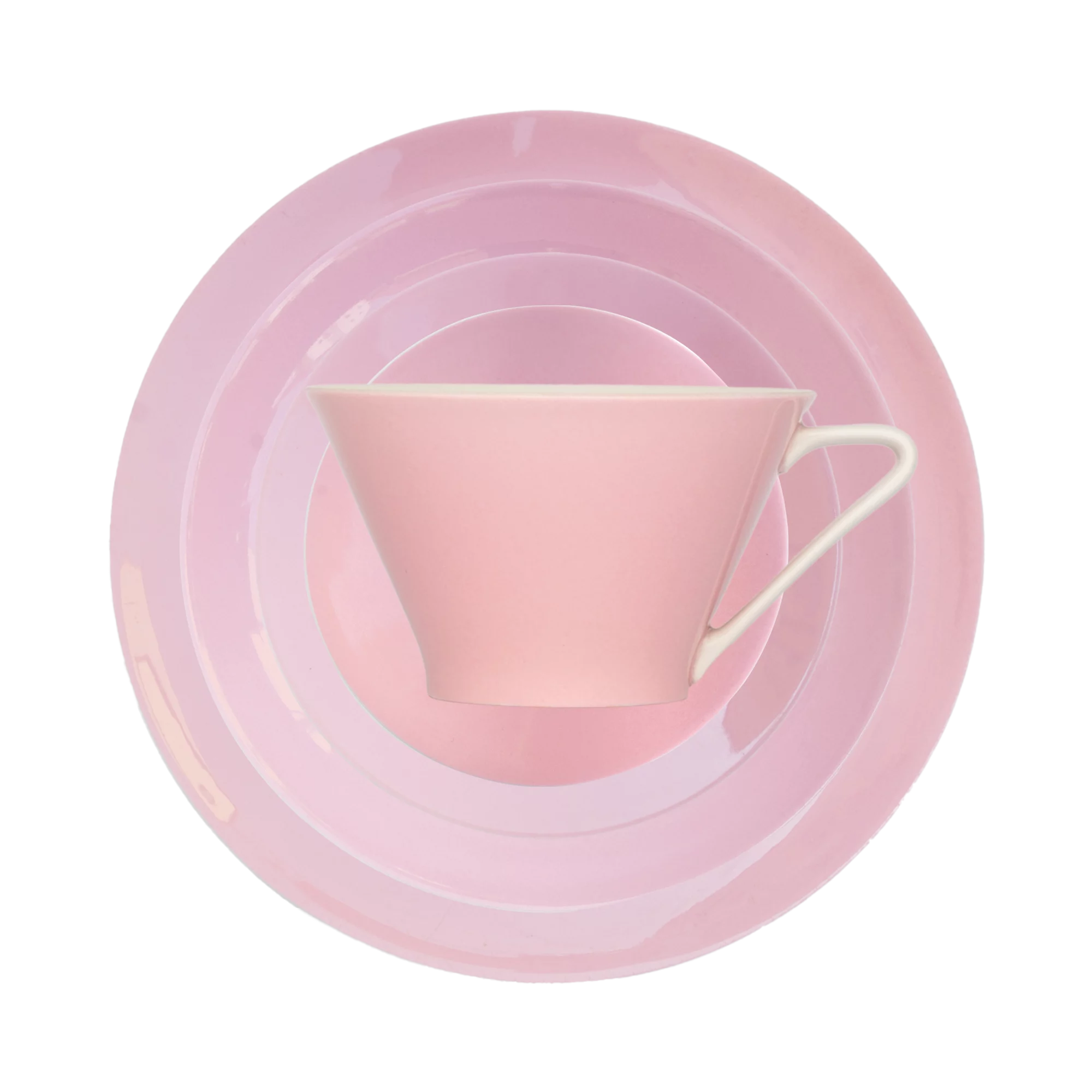 Produktbild von 5-teiligem DAISY Melange Serviceset in rosa, Teller Ansicht von oben, Tasse seitliche Ansicht